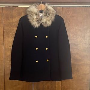 Crewcuts Girls Navy Wool Peacoat with fur trim 16